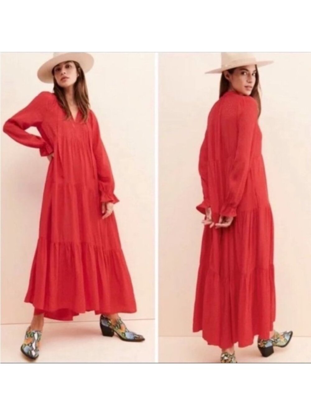 Anthropologie Maeve Wendy Red Prairiecore Maxi Dress, Size XS